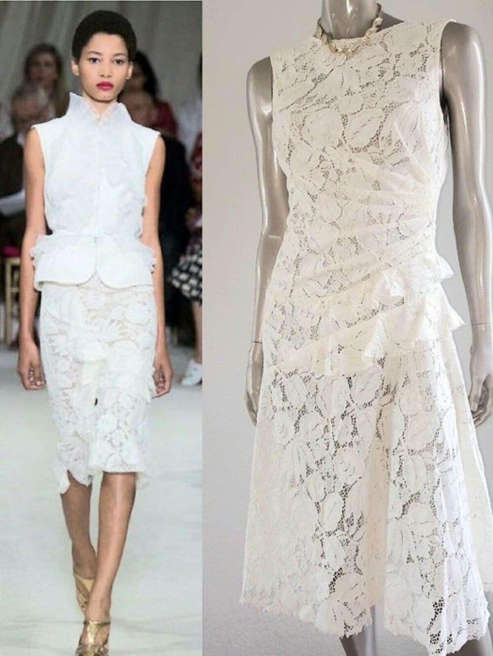 $3,800 NEW OSCAR DE LA RENTA STUNNING IVORY WHITE FLORAL GUIPURE LACE DRESS 0